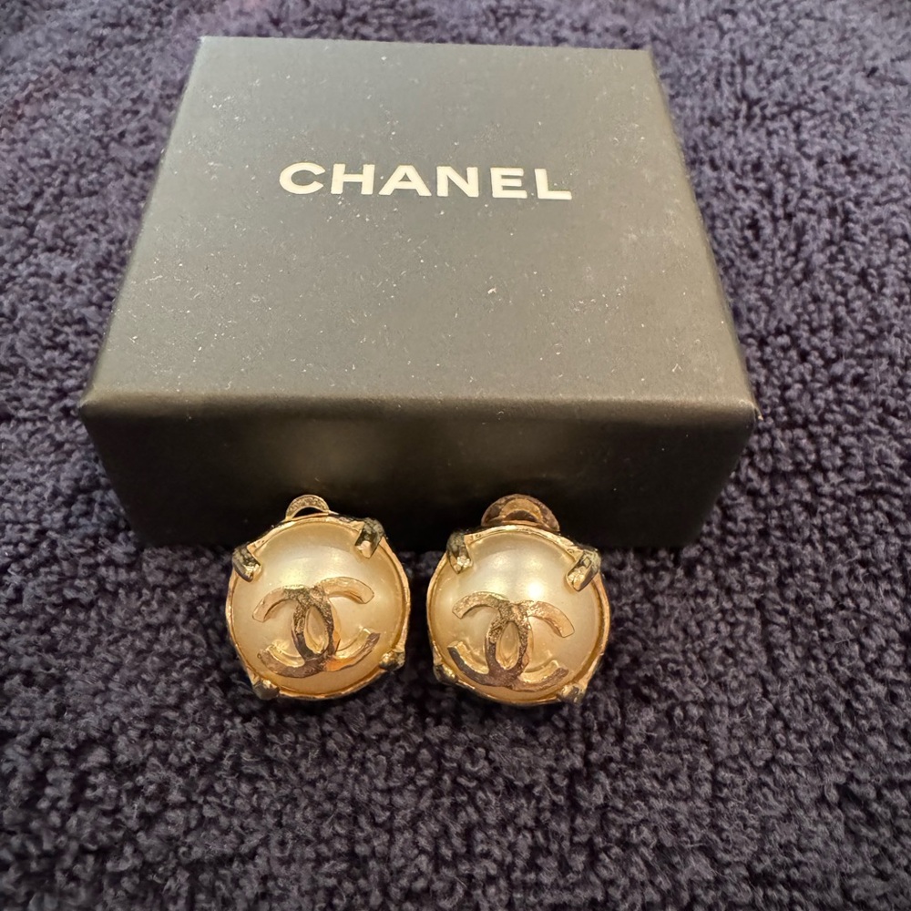 Timeless Chanel Pearl & Logo Earrings - Like New